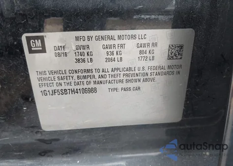 2017 Chevrolet Sonic Premier Auto из США, поврежденный, VIN 1G1JF5SB7H4106988